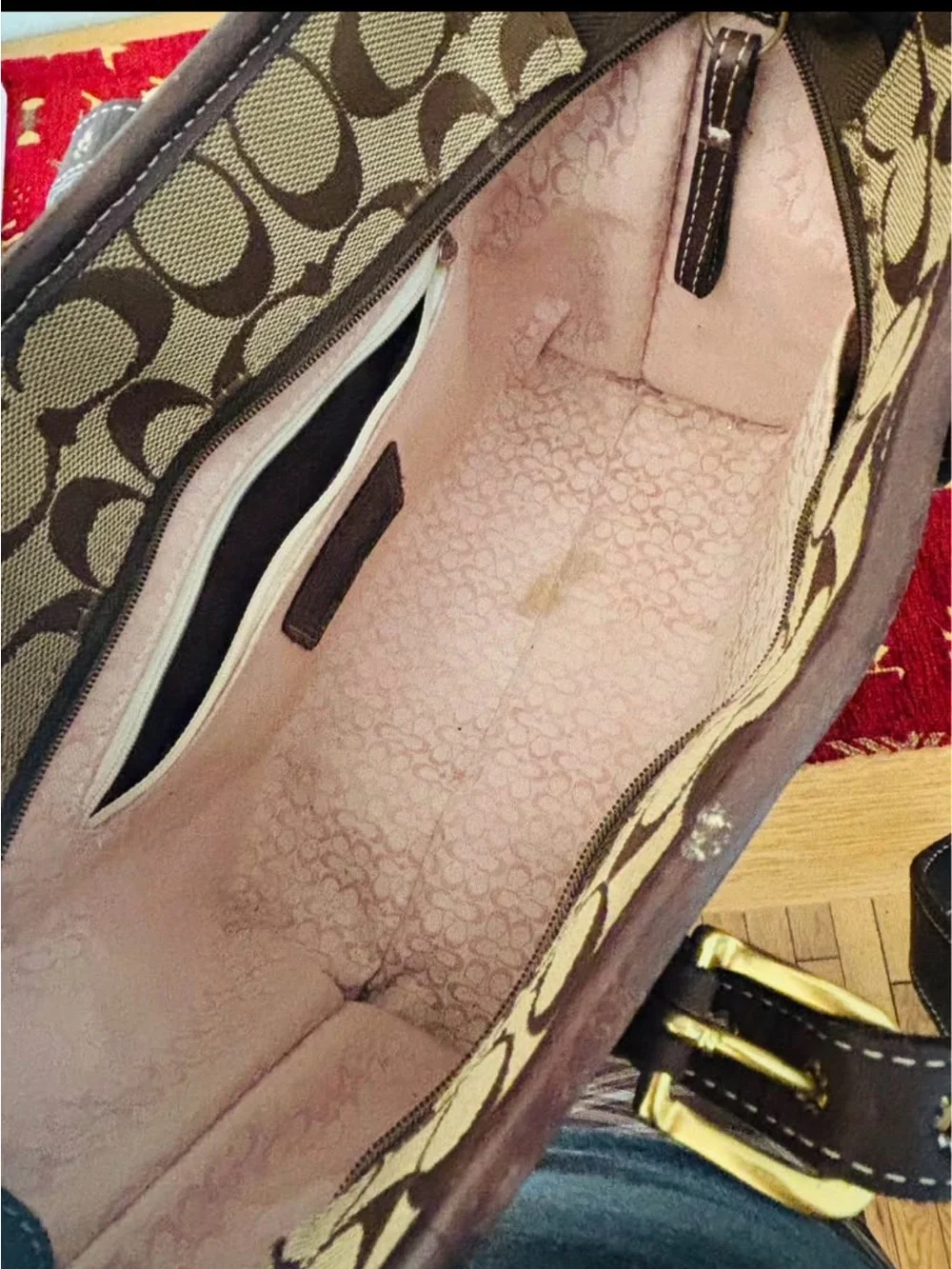 COACH Tan and Brown Signature Canvas Tote with Leather Trim - Picture 9 of 9